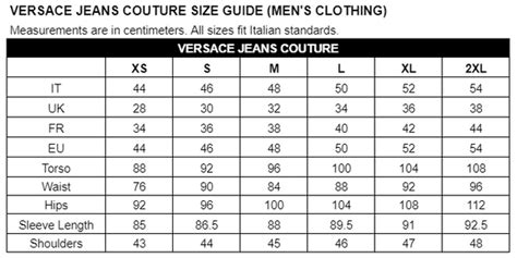 versace size chart|versace size chart uk.